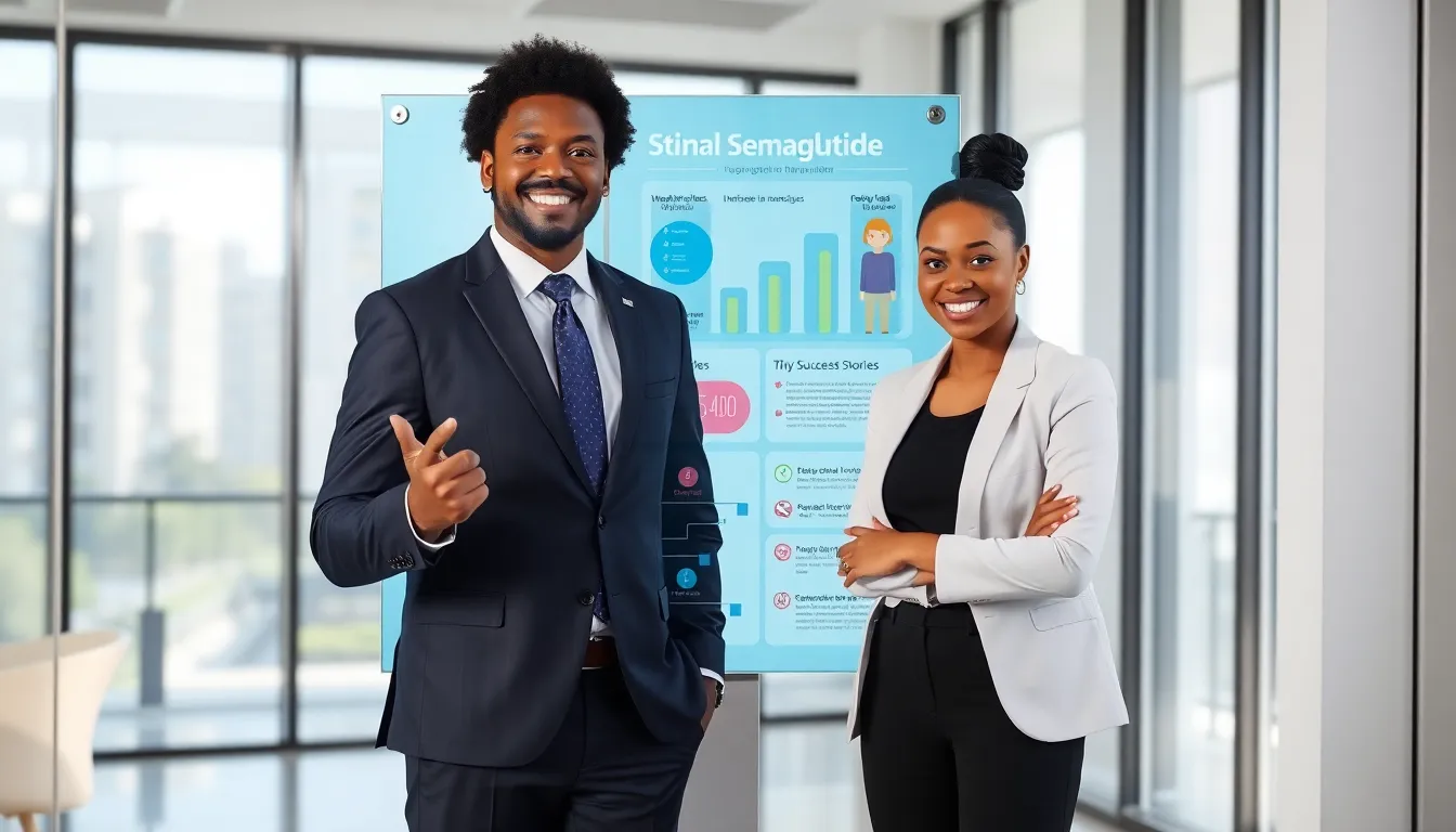 professional discussing semaglutide success in a modern office.